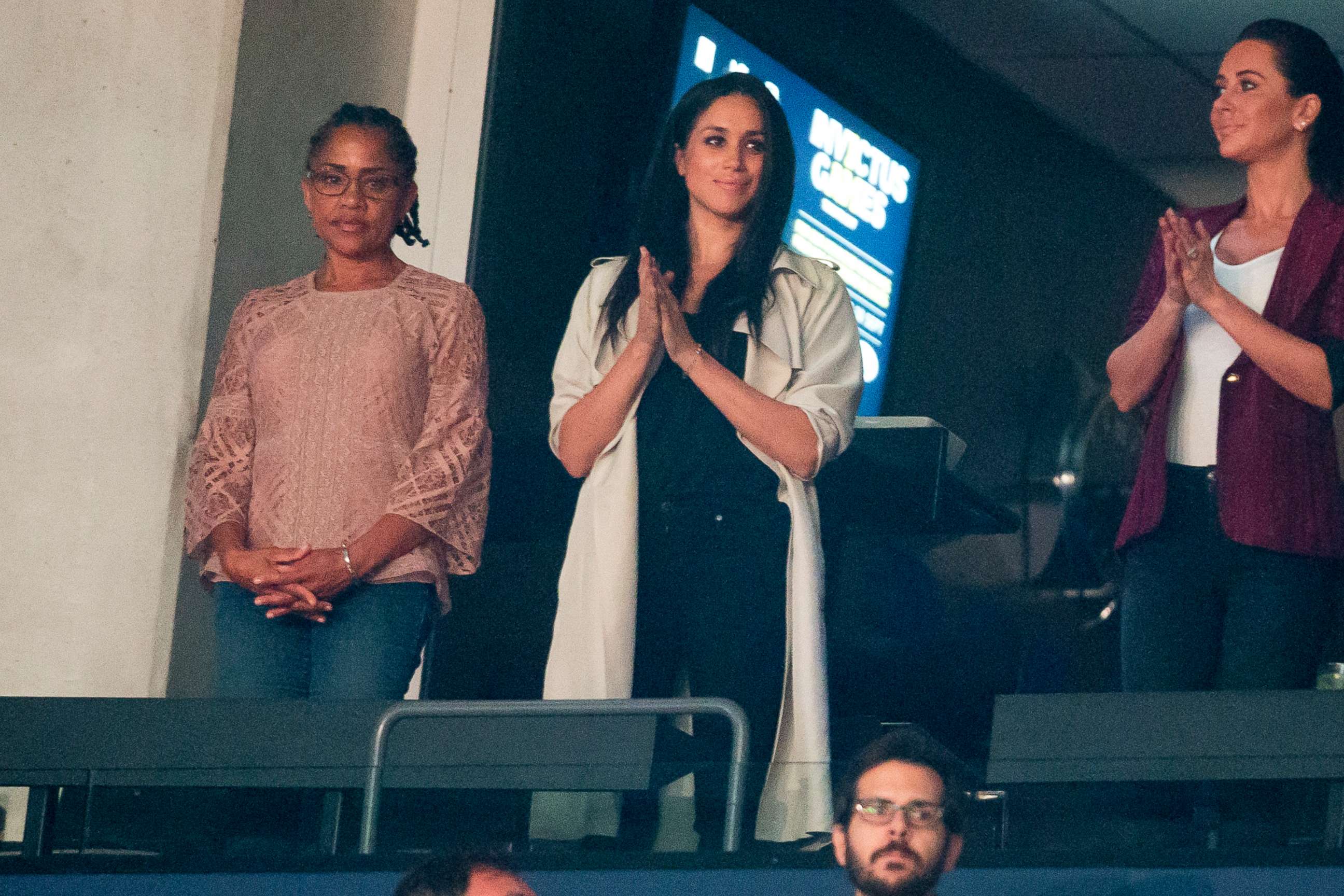 PHOTO: Meghan Markle and her mother Doria Ragland watch the closing ceremonies for the Invictus Games in Toronto, Canada, Sept. 30, 2017.