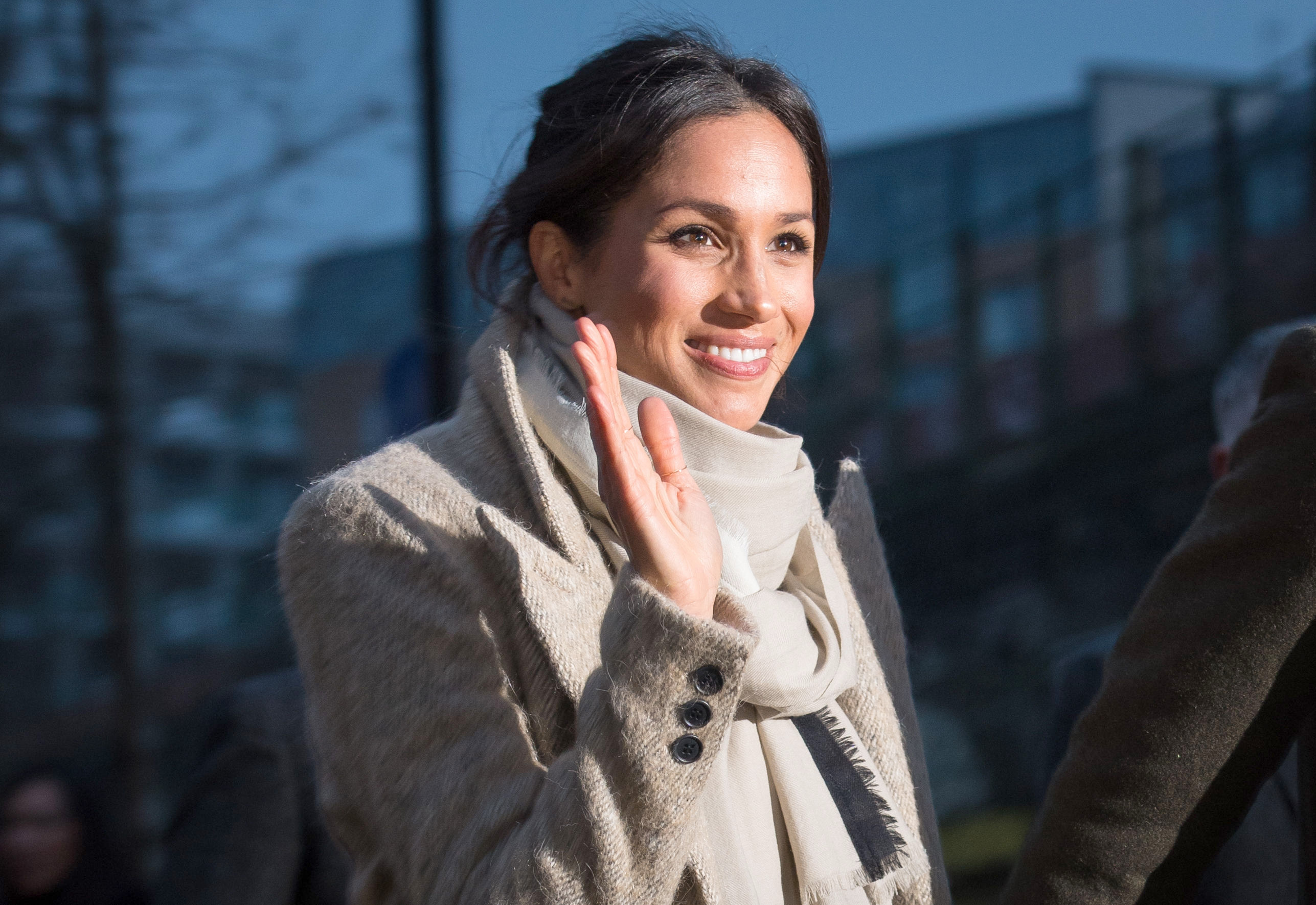 PHOTO: Meghan Markle waves to the crowd after a visit to Reprezent 107.3FM in Pop Brixton, Jan. 9, 2018, in London.