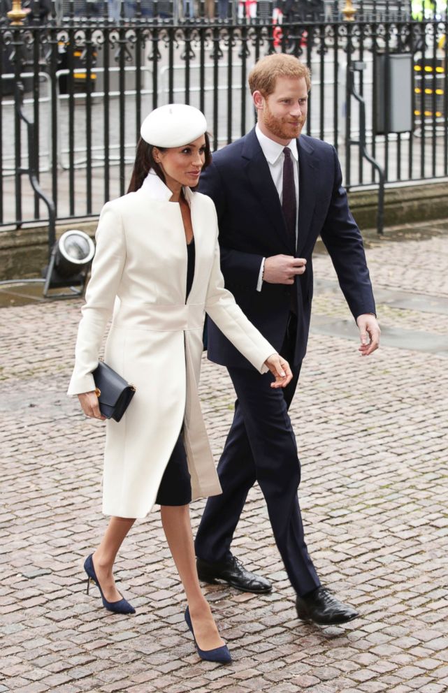 PHOTO: Britain's Prince Harry and Meghan Markle, arrive for the Commonwealth Service at Westminster Abbey in London, on March 12, 2018. 