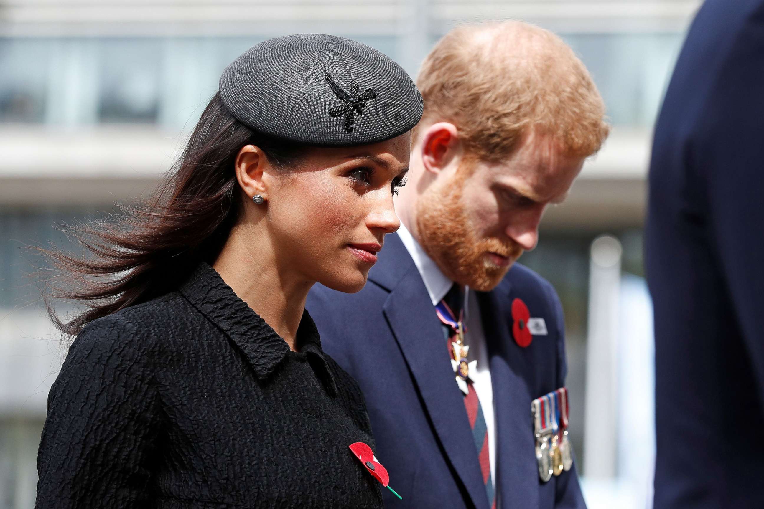 PHOTO: Britain's Prince Harry and his fiancee Meghan Markle arrive to attend a service of commemoration and thanksgiving to mark Anzac Day in Westminster Abbey in London on April 25, 2018.