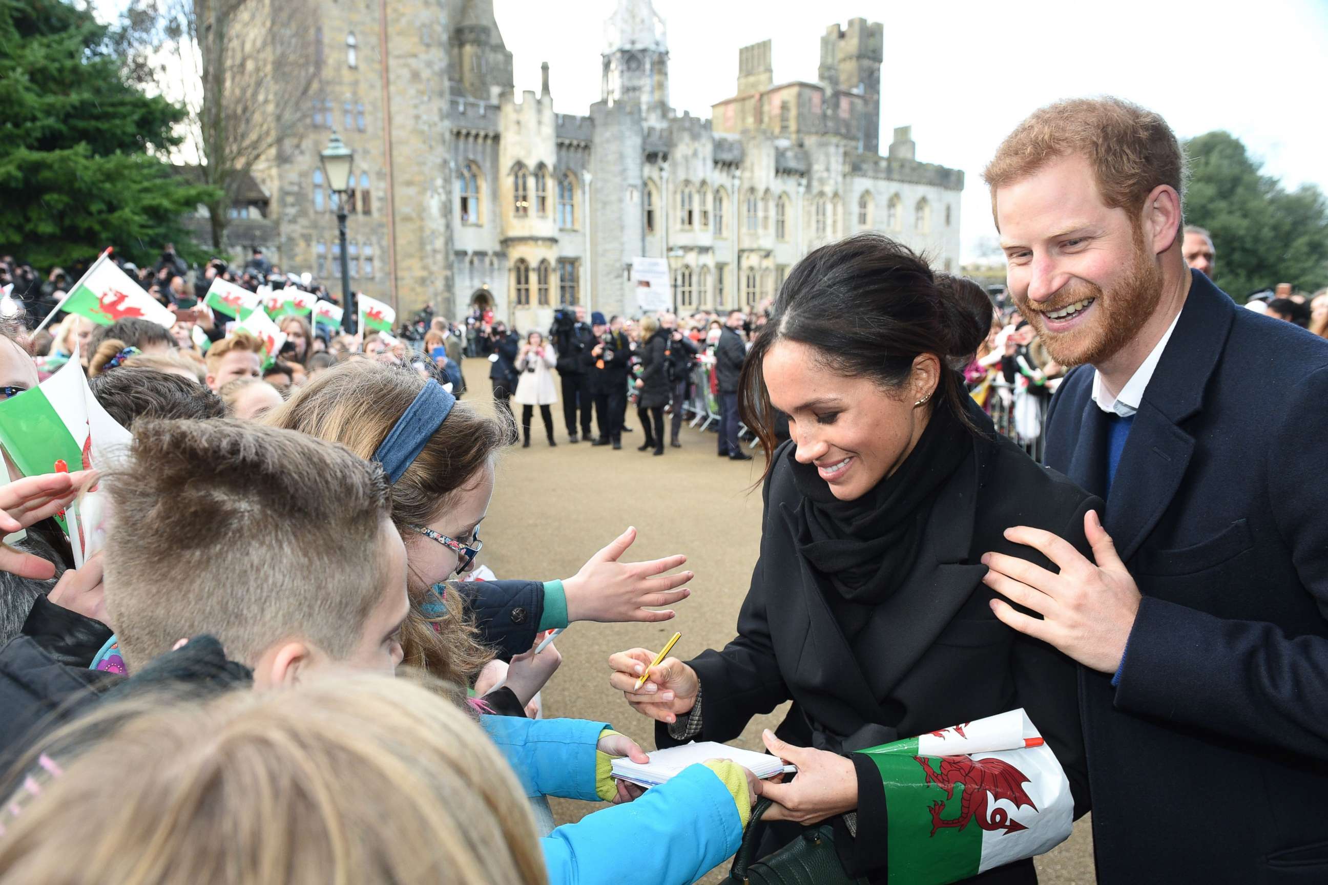 PHOTO: Prince Harry and Meghan Markle visit Cardiff Castle, an iconic building with a history dating back 2,000 years, Jan. 18, 2018, in Cardiff, Wales.