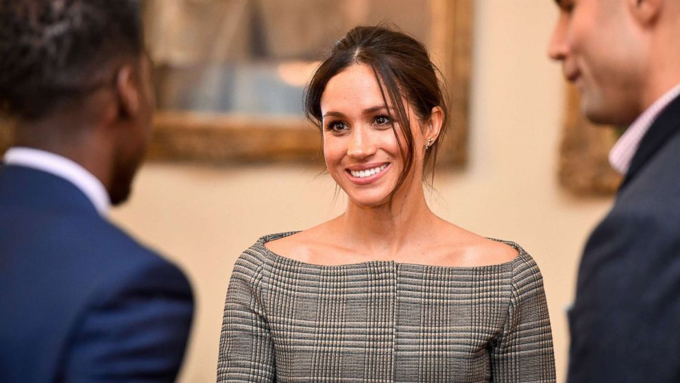 PHOTO: Meghan Markle chats with people inside the Drawing Room during a visit to Cardiff Castle, Jan. 18, 2018 in Cardiff, Wales. 