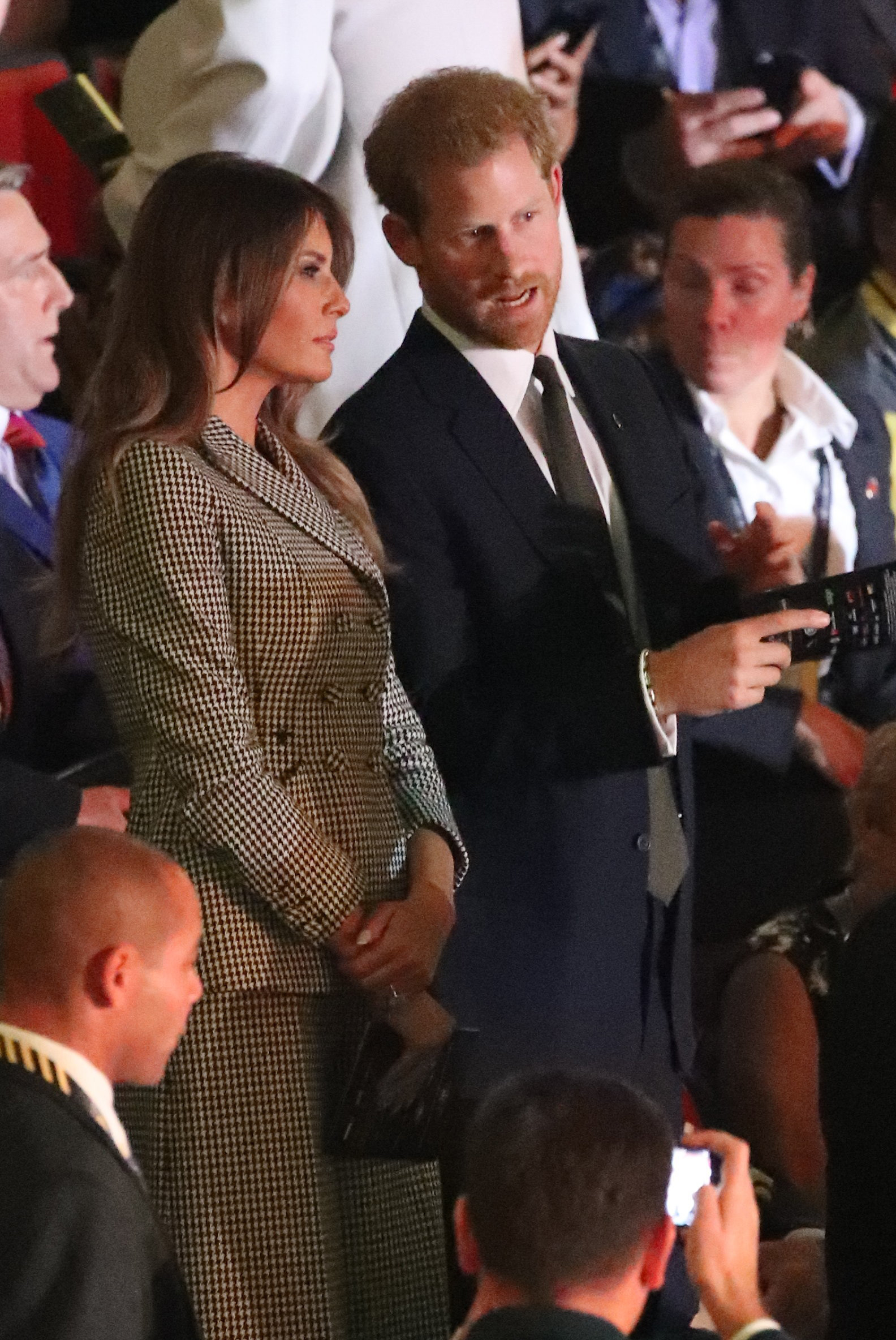 PHOTO: First lady Melania Trump and Prince Harry watch the opening ceremony of the Invictus Games in Toronto.