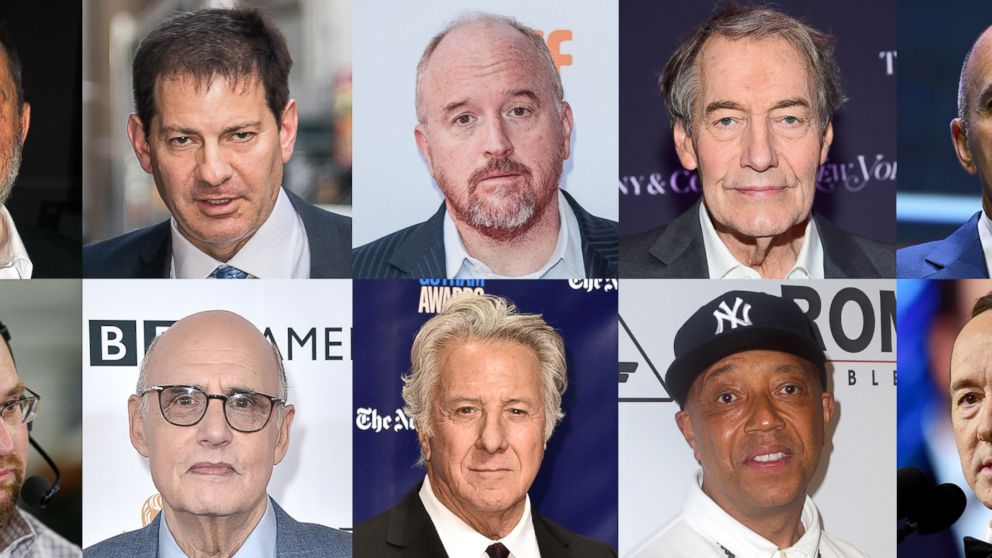 PHOTO: From top left, Harvey Weinstein, Mark Halperin, Louis C.K., Charlie Rose, Matt Lauer, Glenn Thrush, Jeffery Tambor, Dustin Hoffman, Russell Simmons and Kevin Spacey. 
