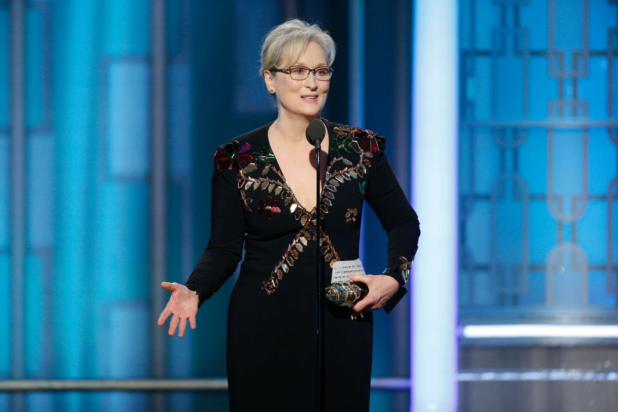 PHOTO: Meryl Streep accepts the Cecil B. DeMille Award at the 74th Annual Golden Globe Awards in Beverly Hills, Calif., Jan. 8, 2017. 