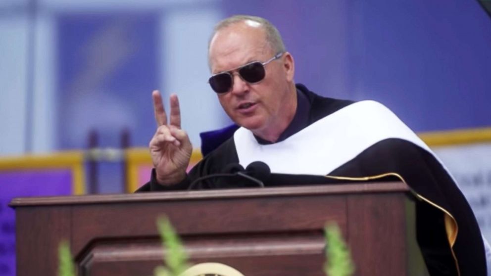PHOTO: Michael Keaton delivers the commencement speech at Kent State University.