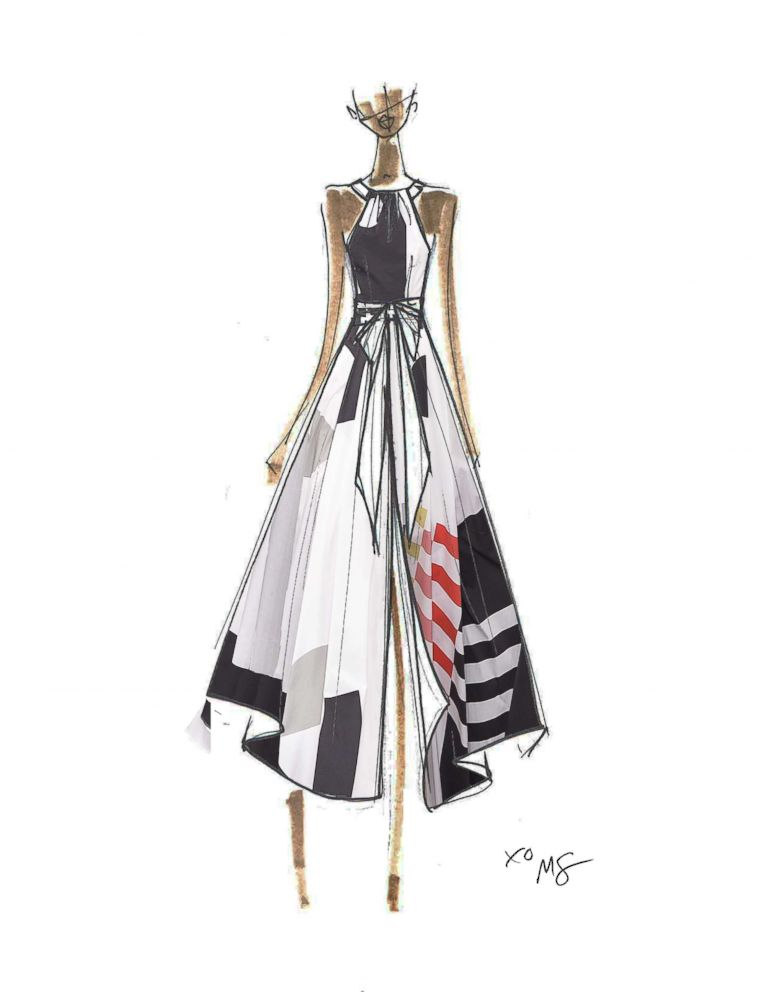 PHOTO: A final sketch of the dress designed by Michelle Smith and worn by Michelle Obama in her portrait for the Smithsonian's National Portrait Gallery, painted by artist Amy Sherald.