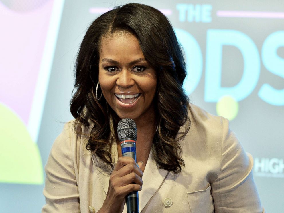PHOTO: Former First Lady Michelle Obama talks to the audience at the Reach Higher Initiative Beating the Odds Summit to support first-generation college-bound students on June 14, 2018, in Washington, D.C.