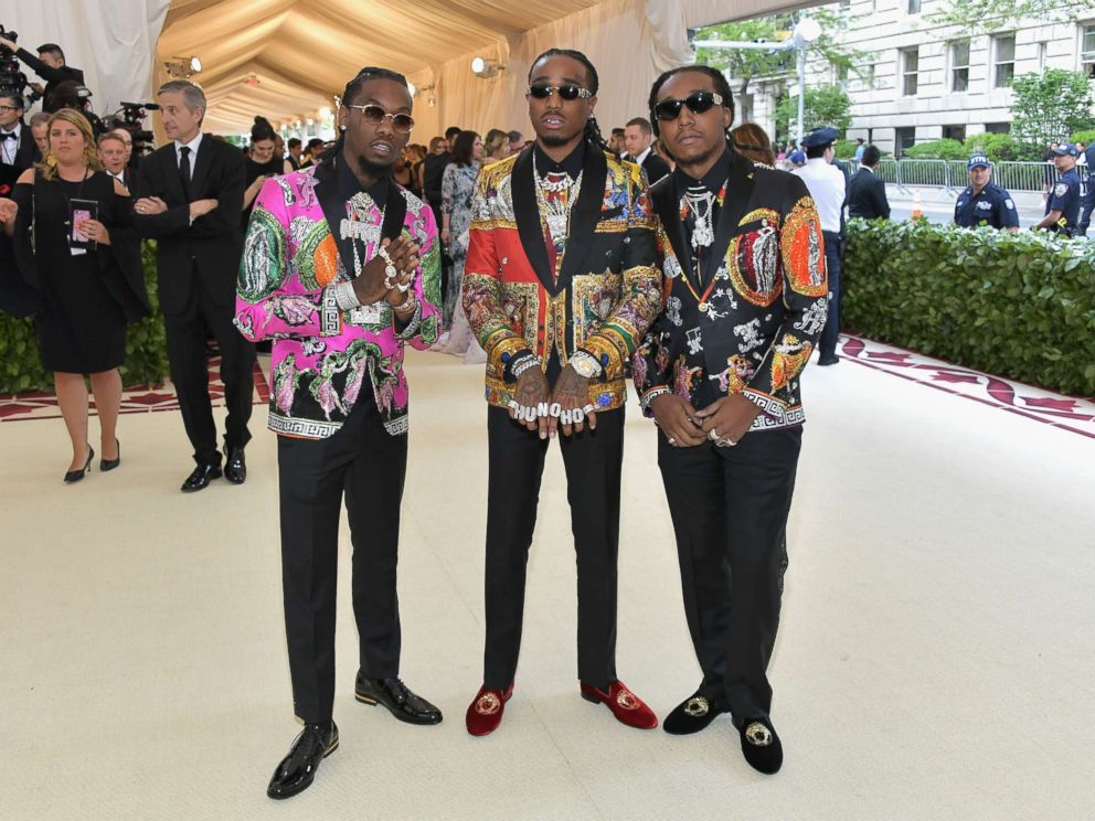 PHOTO: Offset, Quavo, and Takeoff of Migos attend the Heavenly Bodies: Fashion & The Catholic Imagination Costume Institute Gala at The Metropolitan Museum of Art, May 7, 2018, in New York.