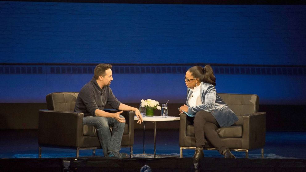 PHOTO: Lin-Manuel Miranda sits down with Oprah Winfrey on Feb. 7, 2018, at New York City's Apollo Theater.
