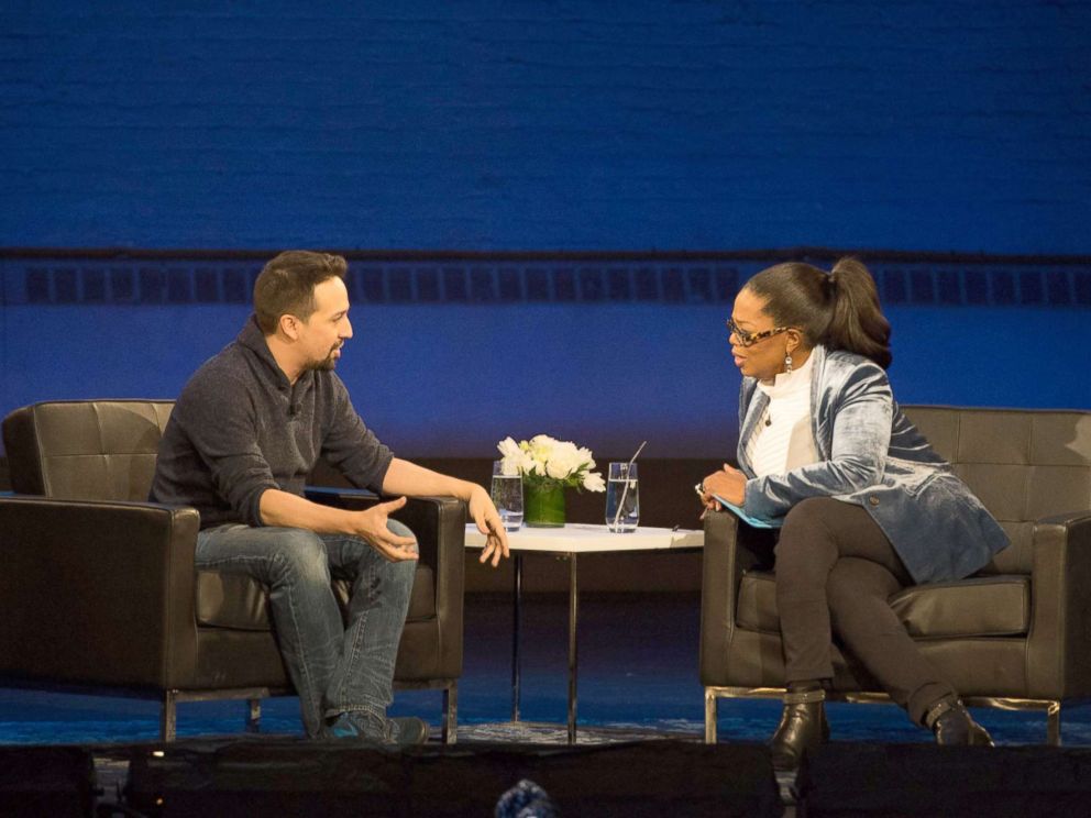 PHOTO: Lin-Manuel Miranda sits down with Oprah Winfrey on Feb. 7, 2018, at New York Citys Apollo Theater.