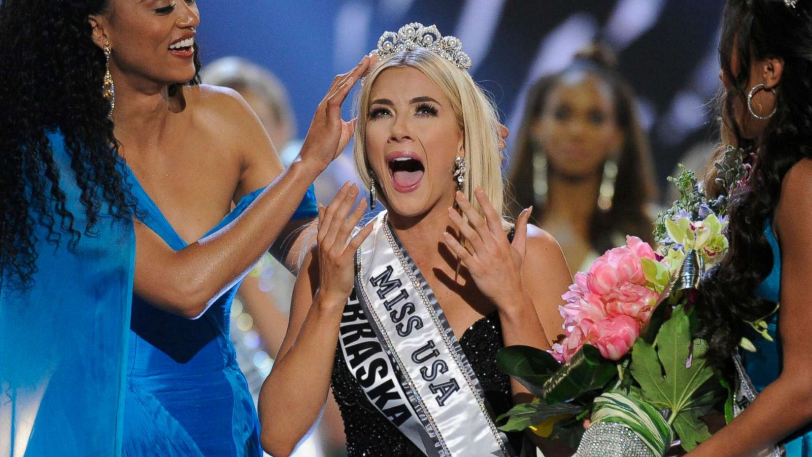 PHOTO: Miss Nebraska, Sarah Rose Summers, center, is named MISS USA at the 2018 MISS USA Competition airing on May 21 on Fox.