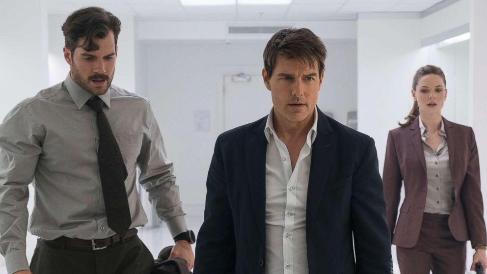 PHOTO: This image released by Paramount Pictures shows, Henry Cavill, from left, Tom Cruise and Rebecca Ferguson in a scene from "Mission: Impossible - Fallout."