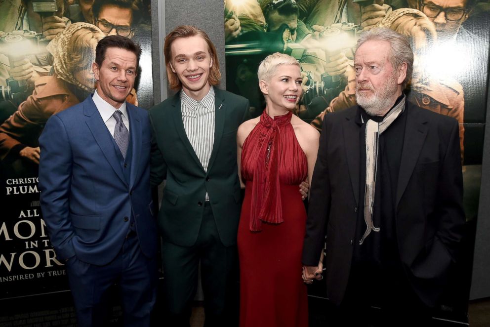 PHOTO: From left, Mark Wahlberg, Charlie Plummer, Michelle Williams, and Ridley Scott attend the premiere of "All The Money In The World" at Samuel Goldwyn Theater, Dec. 18, 2017 in Beverly Hills, Calif. 