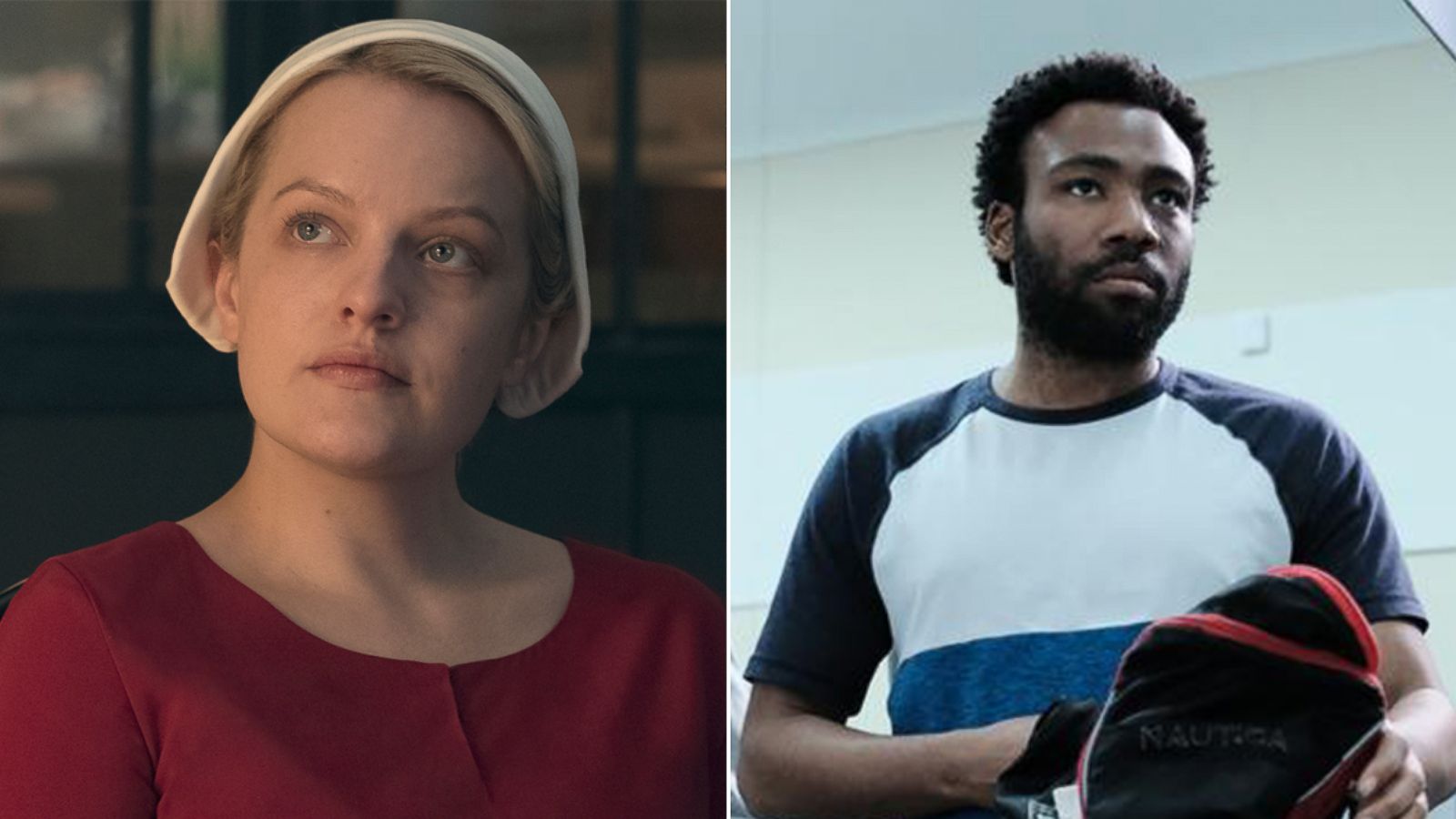 PHOTO: Elisabeth Moss in season 2 of Hulu's "The Handmaid's Tale" and Donald Glover in a scene from FX's "Atlanta."