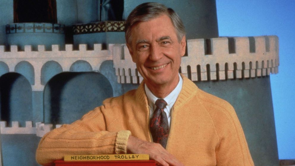 PHOTO: A portrait of children's television personality Fred Rogers posing with a toy trolley on the set of his public television show, "Mister Rogers' Neighborhood," Jan. 1, 1985.