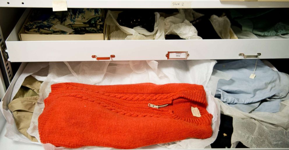 PHOTO: A sweater knitted by his mother and once belonging to Fred Rogers, star of PBS show 'Mister Rogers' Neighborhood', is seen among other items in the vaults at the Smithsonian's American History Museum July 27, 2012 in Washington, DC. 