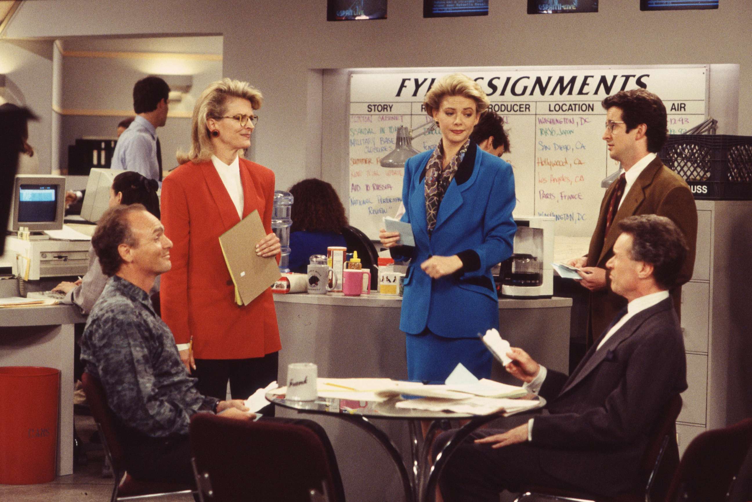 PHOTO: Candice Bergen and the cast of "Murphy Brown" are pictured on-set in 1993.