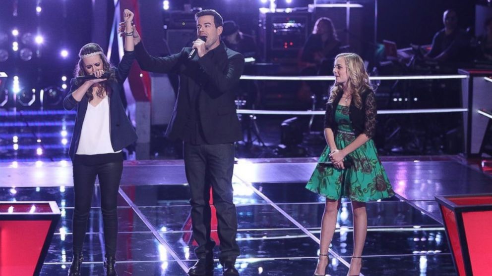 Bria Kelly, Carson Daly, Madilyn Paige on "The Voice", April 7, 2014.