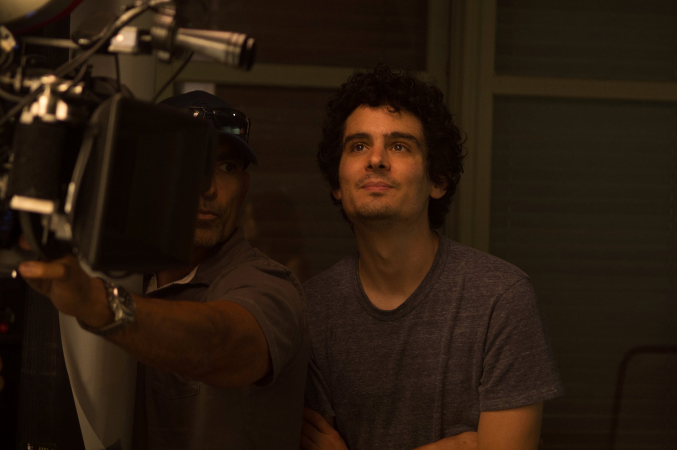 Director Damien Chazelle on the set of "La La Land." 