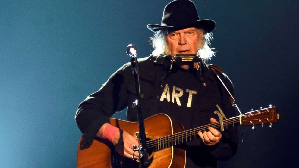 Neil Young performs at the Los Angeles Convention Center on Feb 6, 2015.