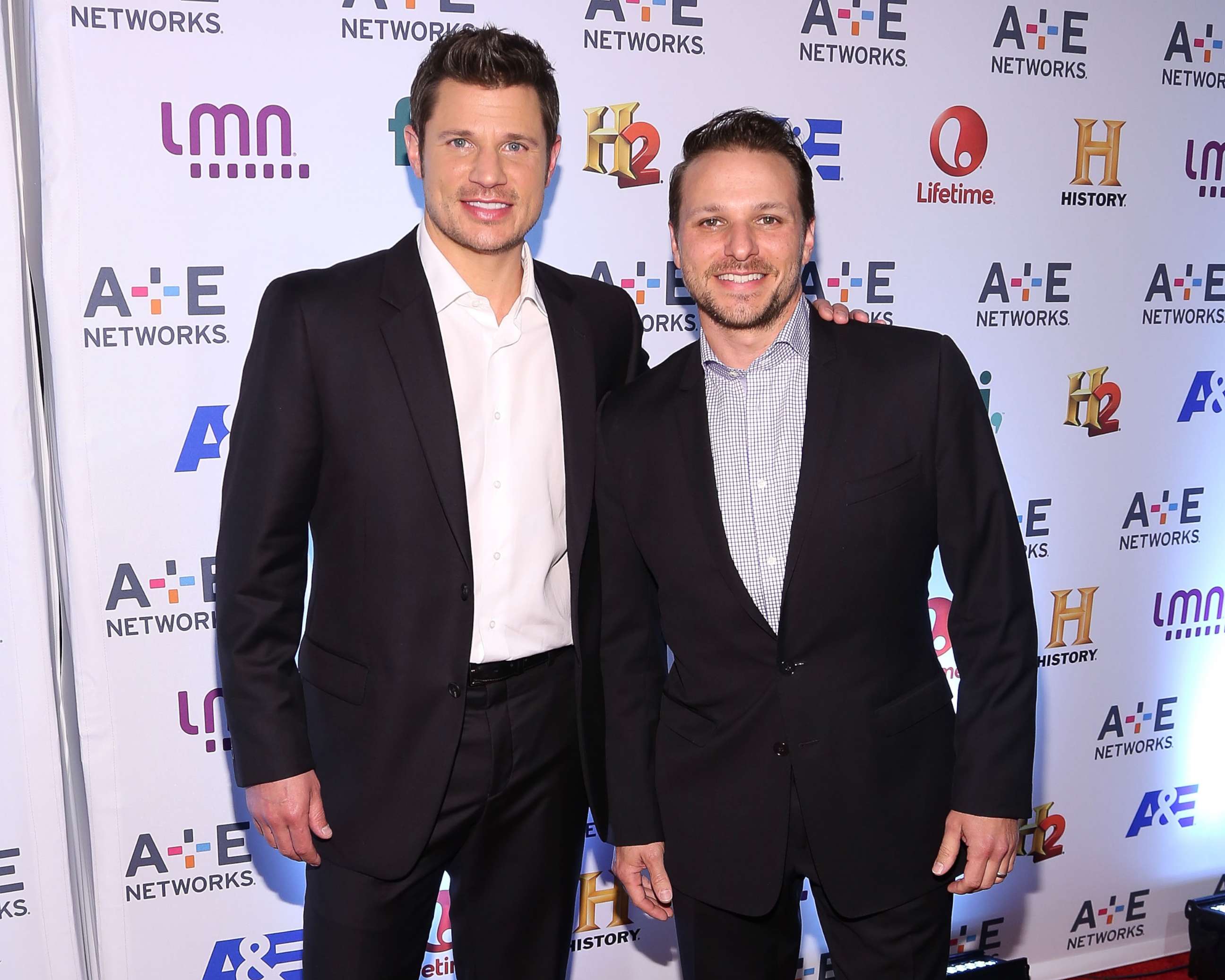 PHOTO: Nick Lachey and Drew Lachey attend the 2014 A+E Networks Upfronts on May 8, 2014 in New York City. 
