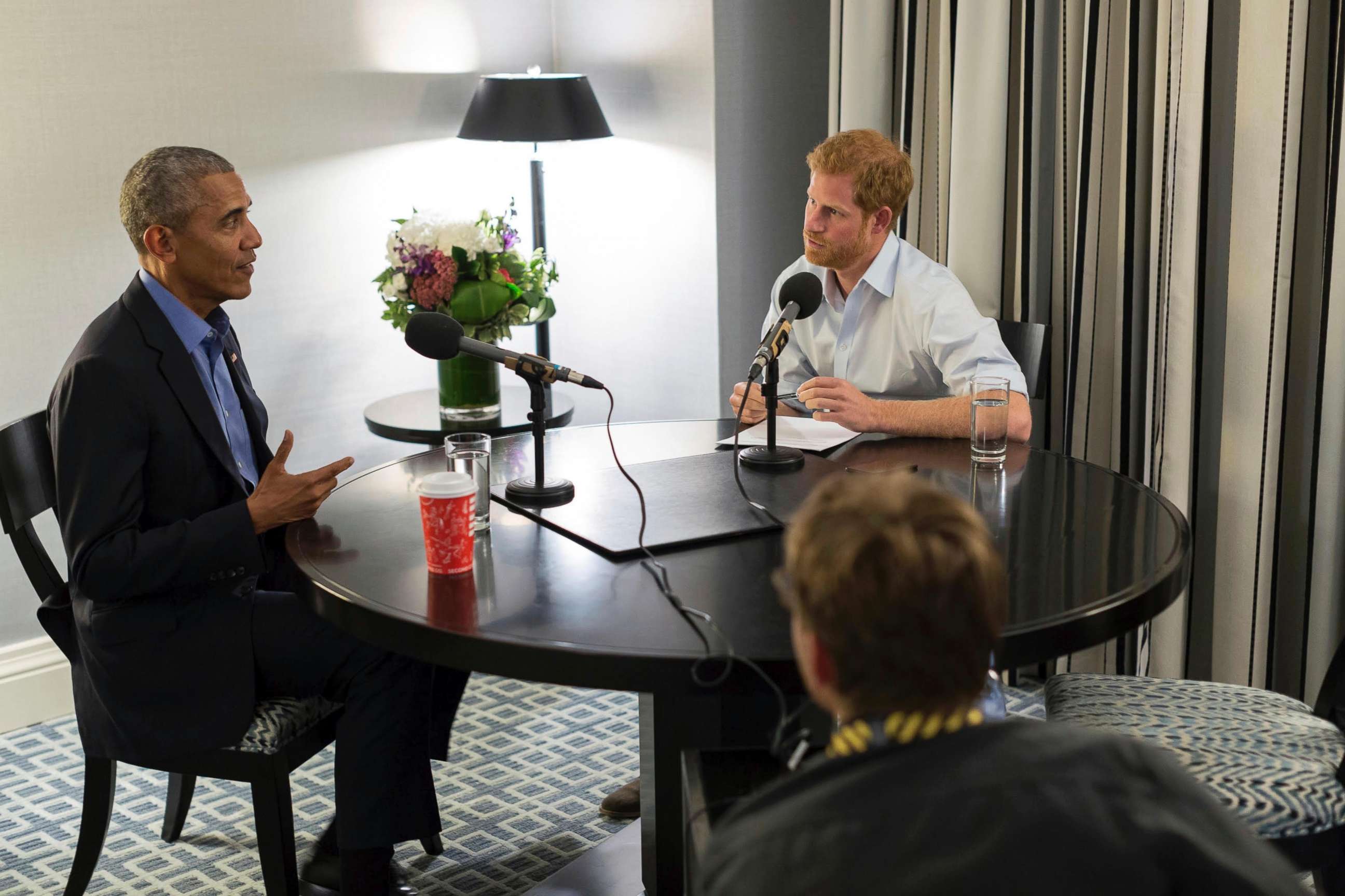 PHOTO: In this undated photo issued on Sunday Dec. 17, 2017 by Kensington Palace courtesy of the Obama Foundation, Britain's Prince Harry, right, interviews former U.S. President Barack Obama to be broadcast, Dec. 27, 2017.
