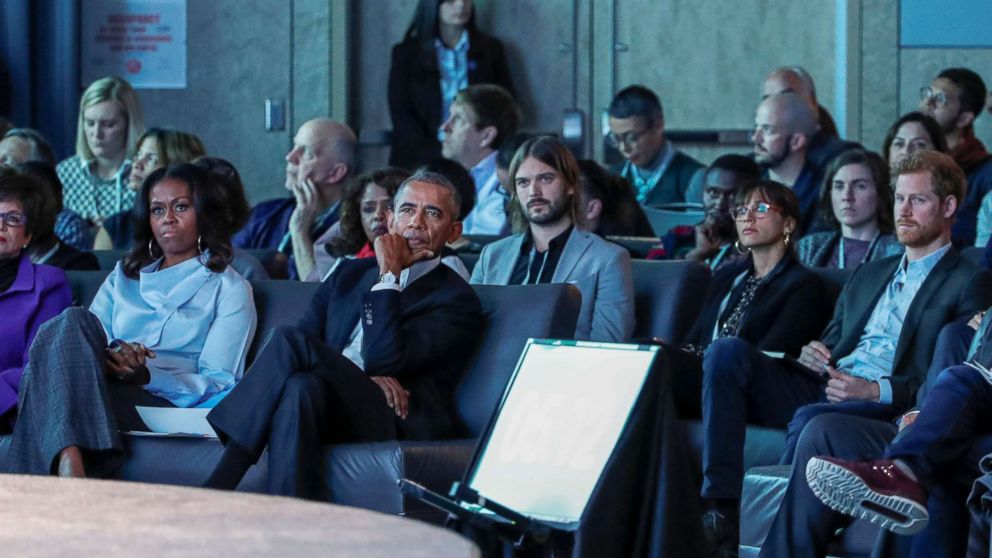 PHOTO: Former President Barack Obama, former first lady Michelle Obama and Britain's Prince Harry attend the first Obama Foundation Summit in Chicago, Oct. 31, 2017. 