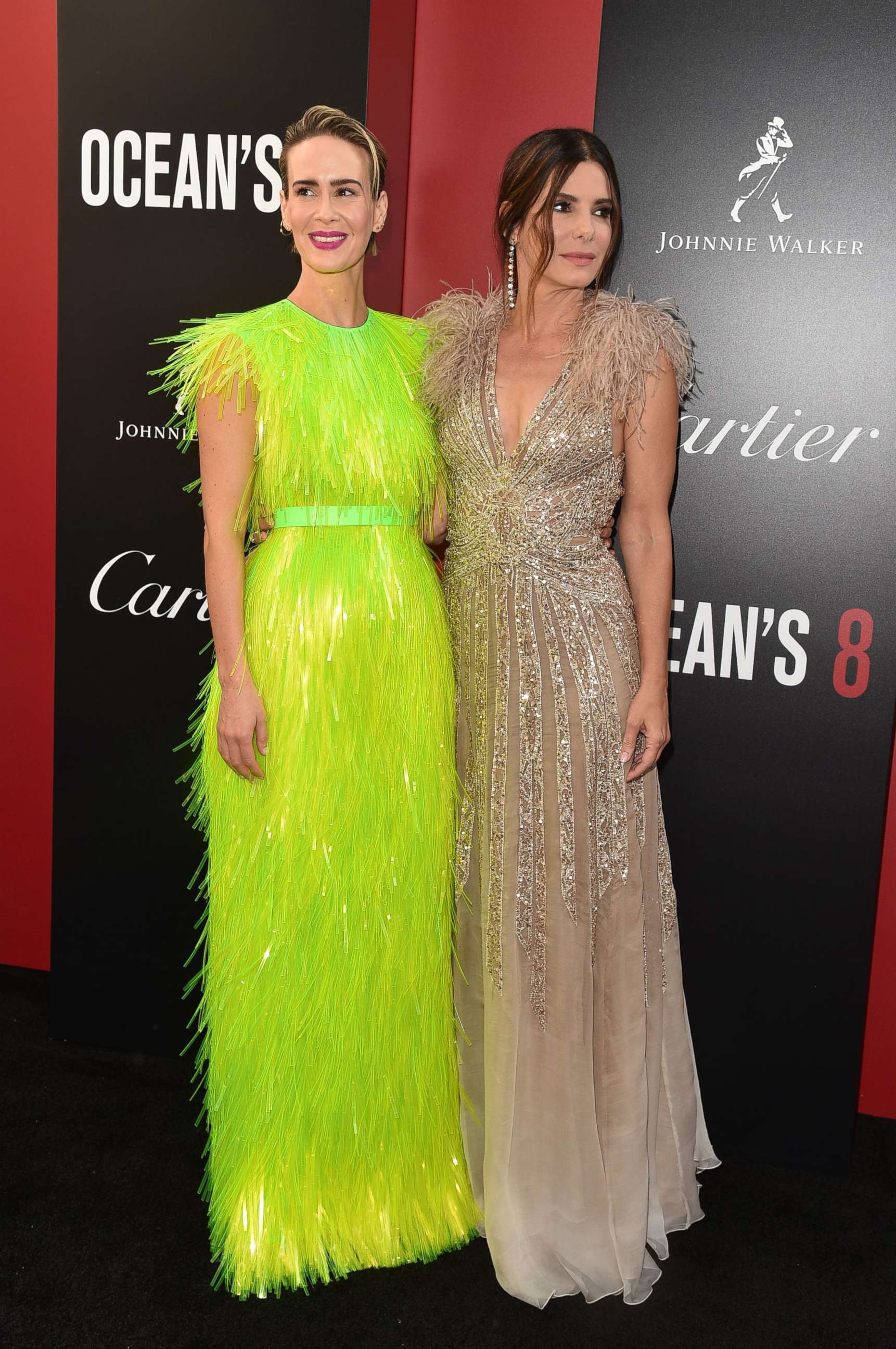 PHOTO: Sarah Paulson and Sandra Bullock arrive for the "Ocean's 8" premiere in New York, June 5, 2018.