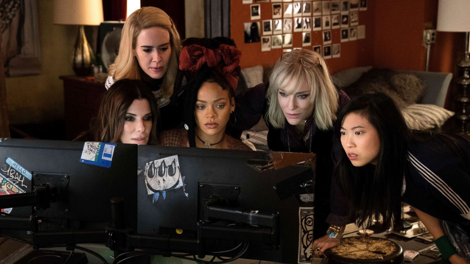 PHOTO: This image released by Warner Bros. shows, from foreground left, Sandra Bullock Sarah Paulson, Rihanna, Cate Blanchett and Awkwafina in a scene from "Ocean's 8."