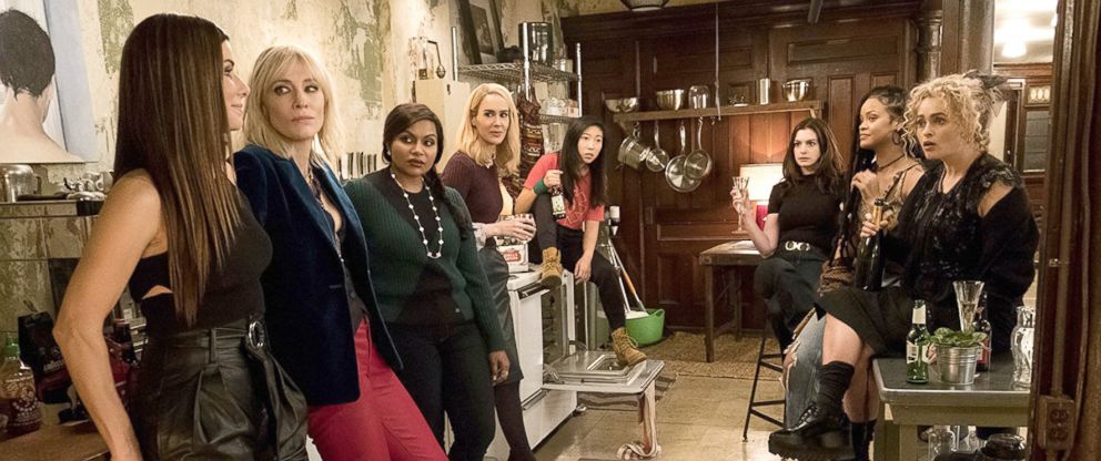 PHOTO: Sandra Bullock, Cate Blanchett, Mindy Kaling, Sarah Paulson, Awkwafina, Anne Hathaway, Rihanna and Helena Bonham Carter in a scene from "Ocean's 8."