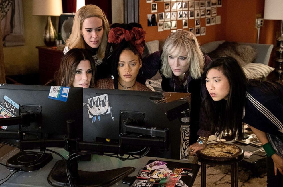 PHOTO: Sandra Bullock, Sarah Paulson, Rihanna, Cate Blanchett and Awkwafina in a scene from "Ocean's 8."