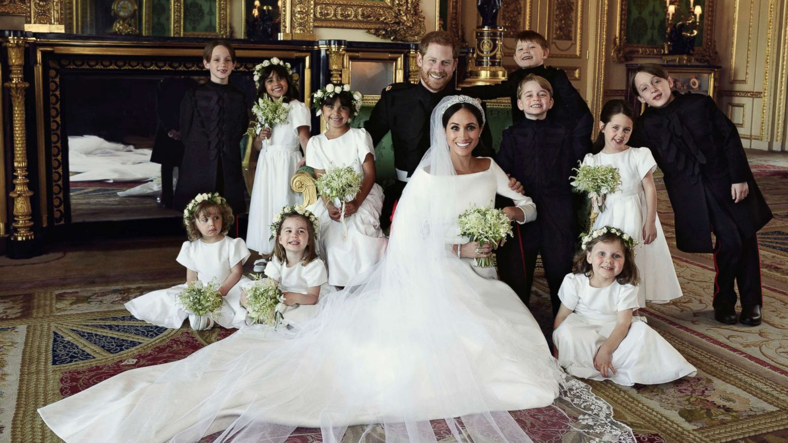 PHOTO: An official wedding photo of Britain's Prince Harry and Meghan Markle, with their wedding party at Windsor Castle in Windsor, England, May 19, 2018.