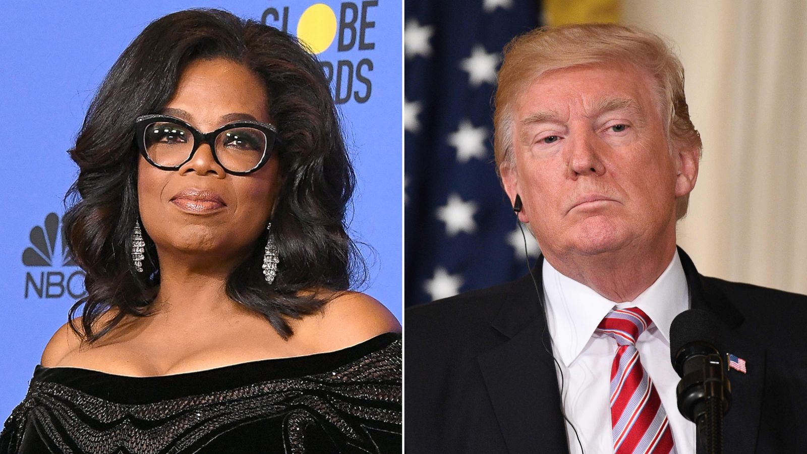 PHOTO: Pictured (L-R) are Oprah Winfrey in Beverly Hills, Calif., Jan. 7, 2018 and President Donald Trump in Washington, D.C., Sept. 7, 2017.