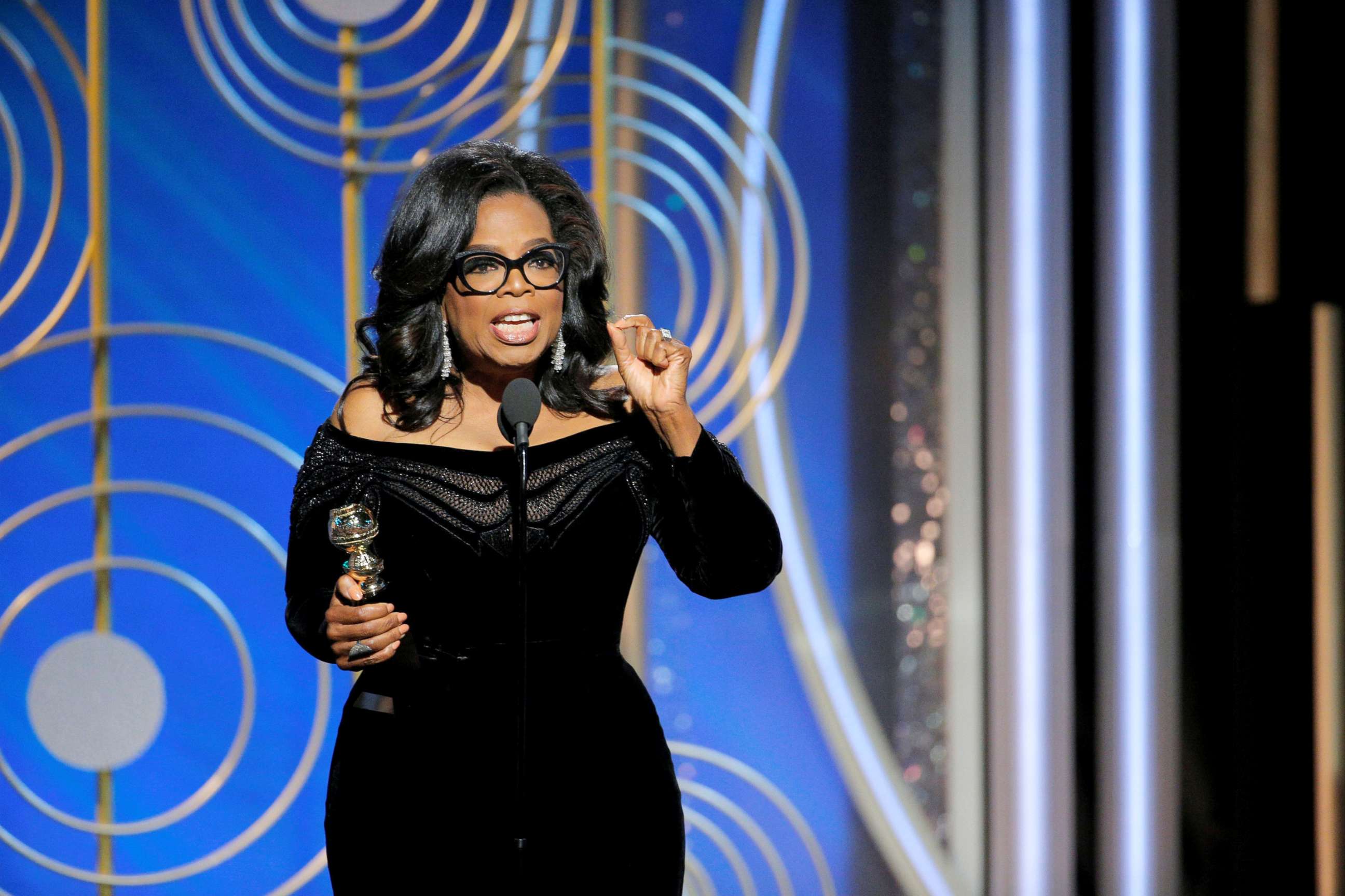 PHOTO: Oprah Winfrey speaks after accepting the Cecil B. Demille Award at the 75th Golden Globe Awards in Beverly Hills, Calif., January 7, 2018.