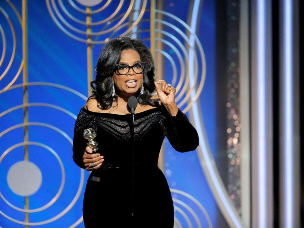 PHOTO: Oprah Winfrey speaks after accepting the Cecil B. Demille Award at the 75th Golden Globe Awards in Beverly Hills, Calif., January 7, 2018.