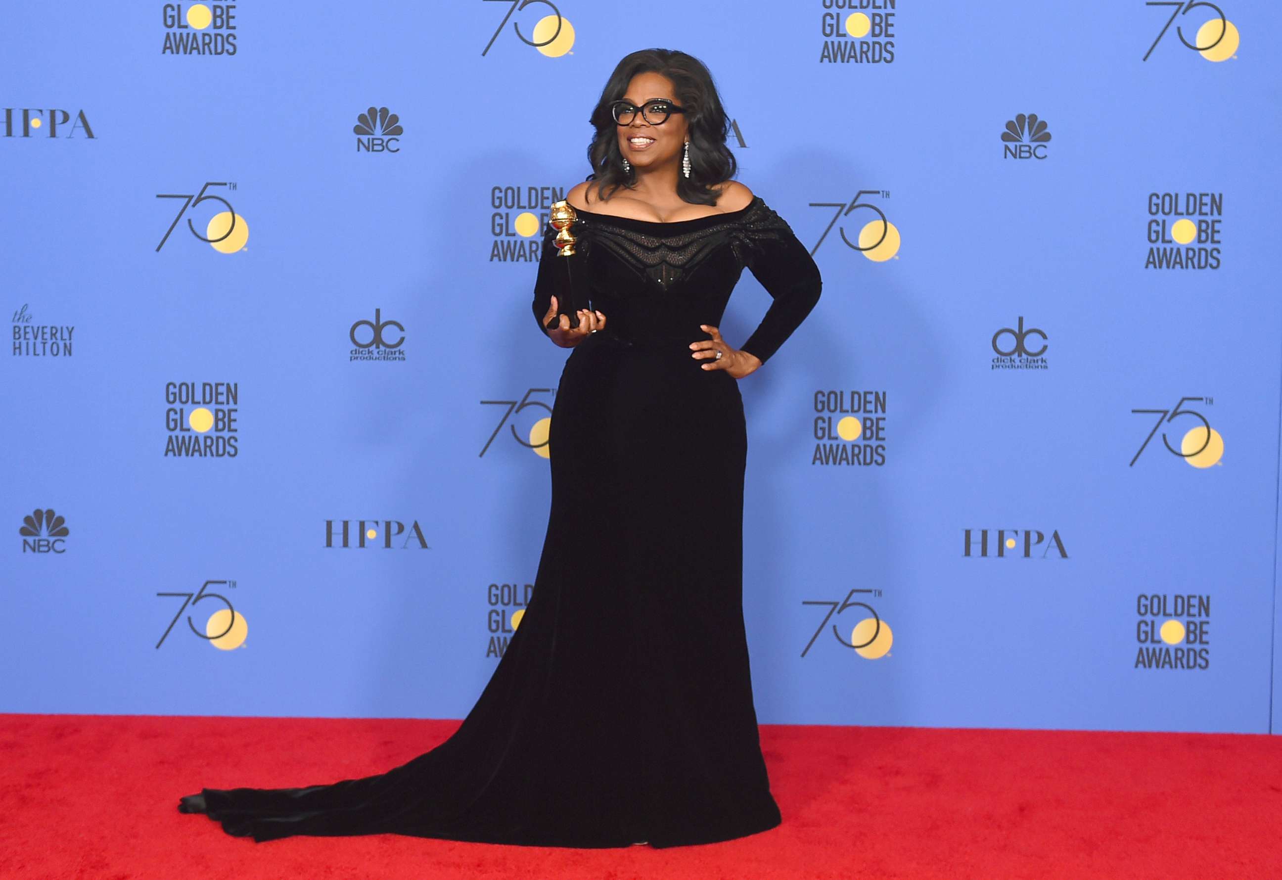 PHOTO: Oprah Winfrey poses in the press room with the Cecil B. DeMille Award at the 75th annual Golden Globe Awards at the Beverly Hilton Hotel, Jan. 7, 2018, in Beverly Hills, Calif.