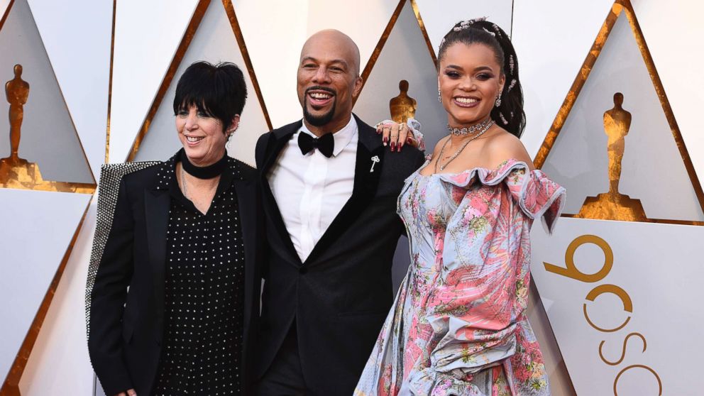 PHOTO: Diane Warren, from left, Common, and Andra Day arrive at the Oscars, March 4, 2018, at the Dolby Theatre in Los Angeles.
