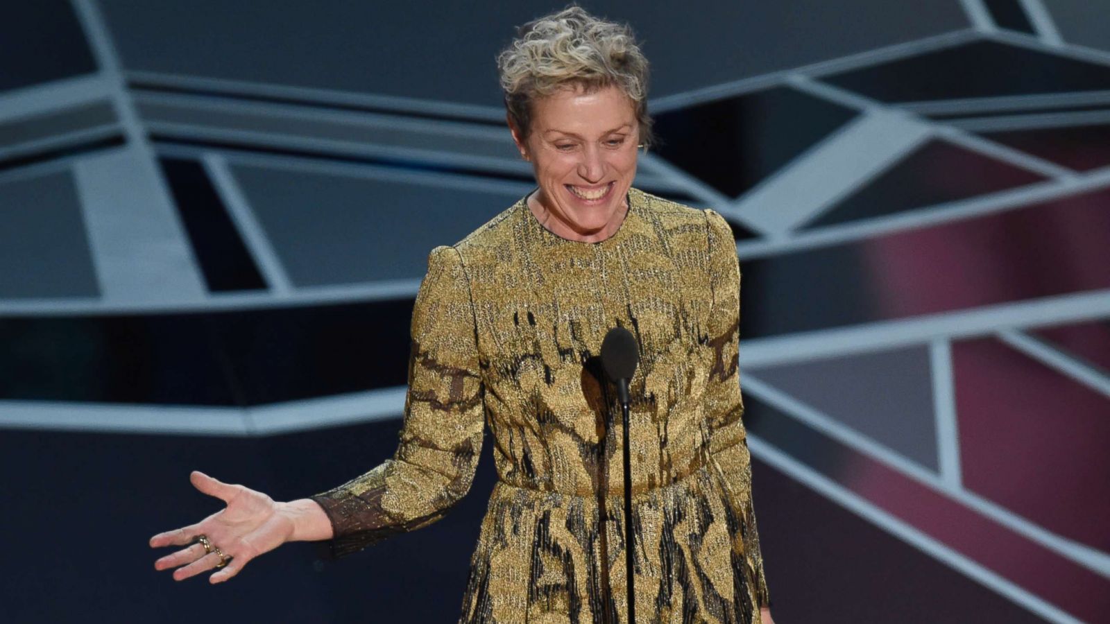 PHOTO: Frances McDormand accepts the award for best performance by an actress in a leading role for "Three Billboards Outside Ebbing, Missouri" at the Oscars at the Dolby Theatre in Los Angeles, March 4, 2018.