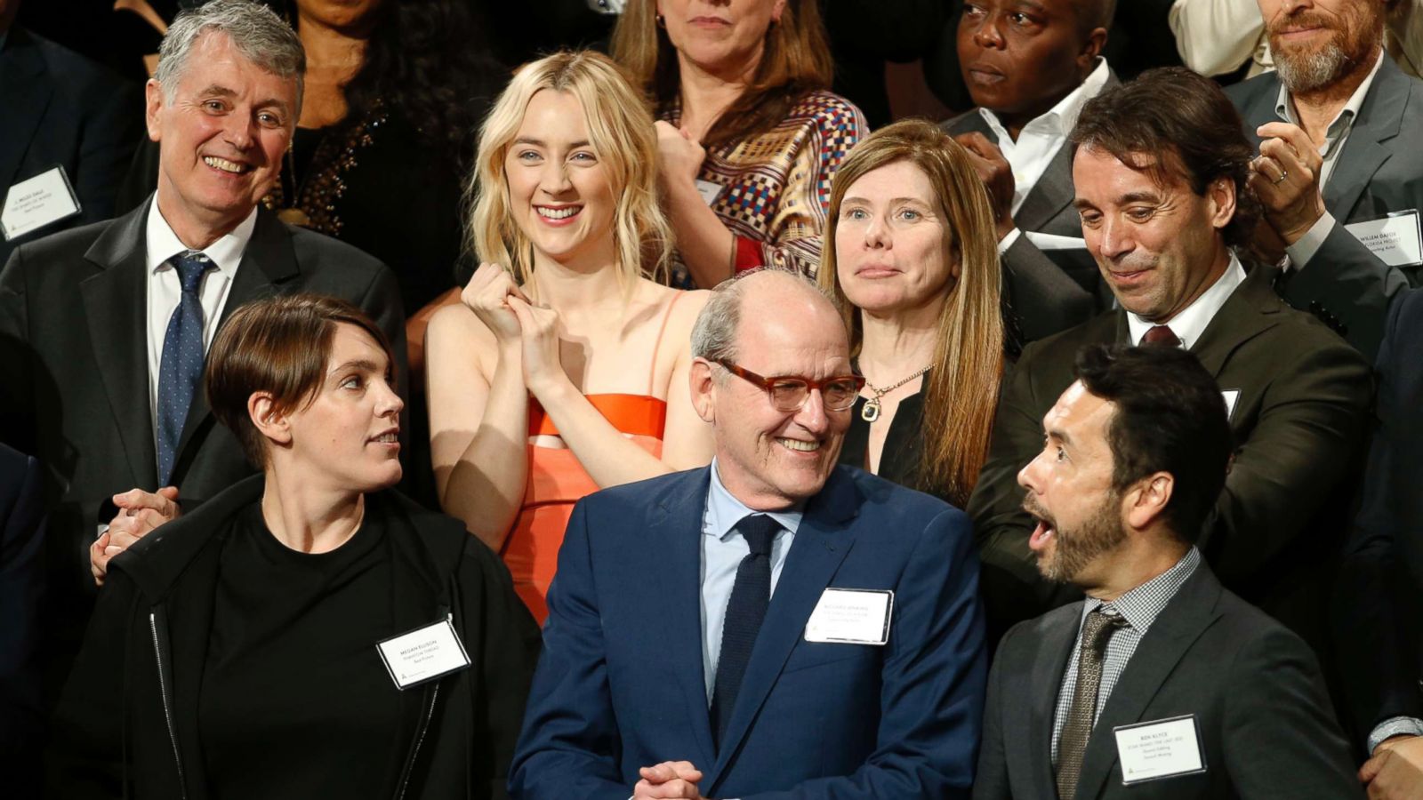 PHOTO: Saoirse Ronan, top row left, and Richard Jenkins, bottom row center, stand for a group portrait with fellow nominees at the 90th Academy Awards Nominees Luncheon at The Beverly Hilton hotel, Feb. 5, 2018, in Beverly Hills, Calif.