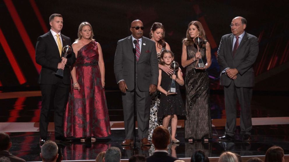 PHOTO: The 2018 ESPY awards honored the 3 coaches who were killed during the mass shooting at Marjory Stoneman-Douglas High School in Parkland Florida, with the 'Best Coach' award, July 17, 2018.