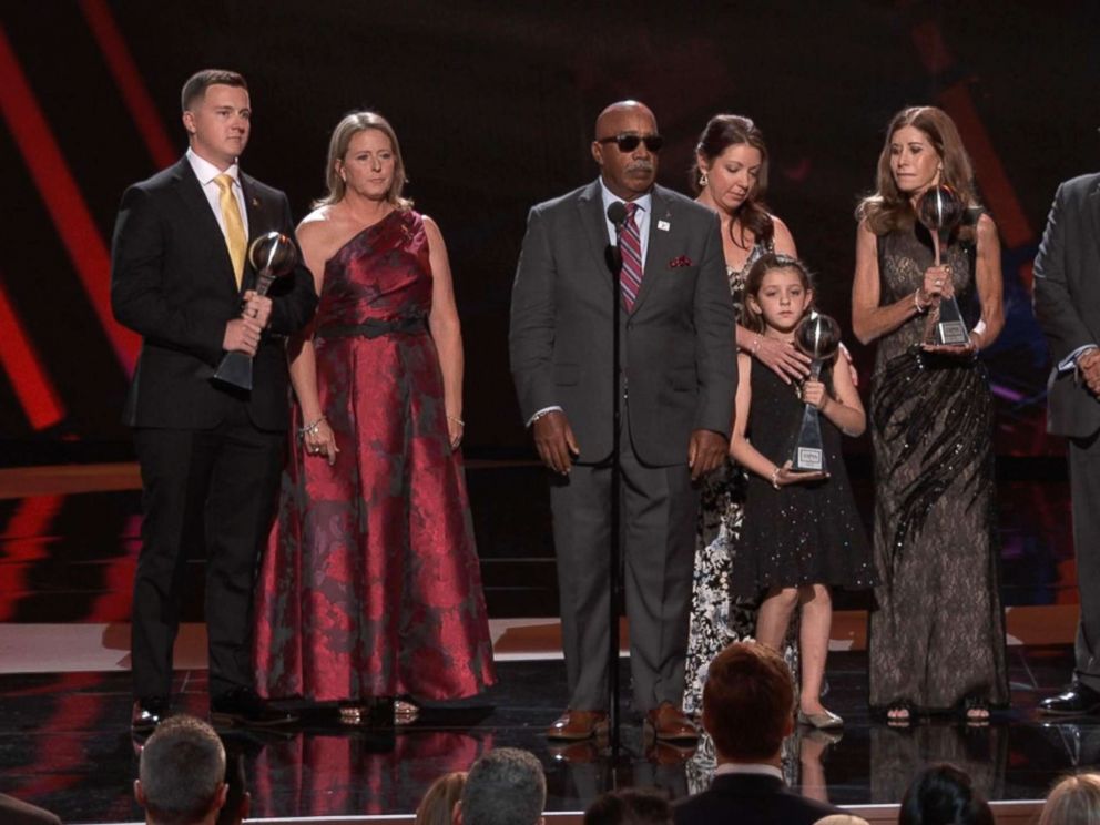 PHOTO: The 2018 ESPY awards honored the 3 coaches who were killed during the mass shooting at Marjory Stoneman-Douglas High School in Parkland Florida, with the Best Coach award, July 17, 2018.