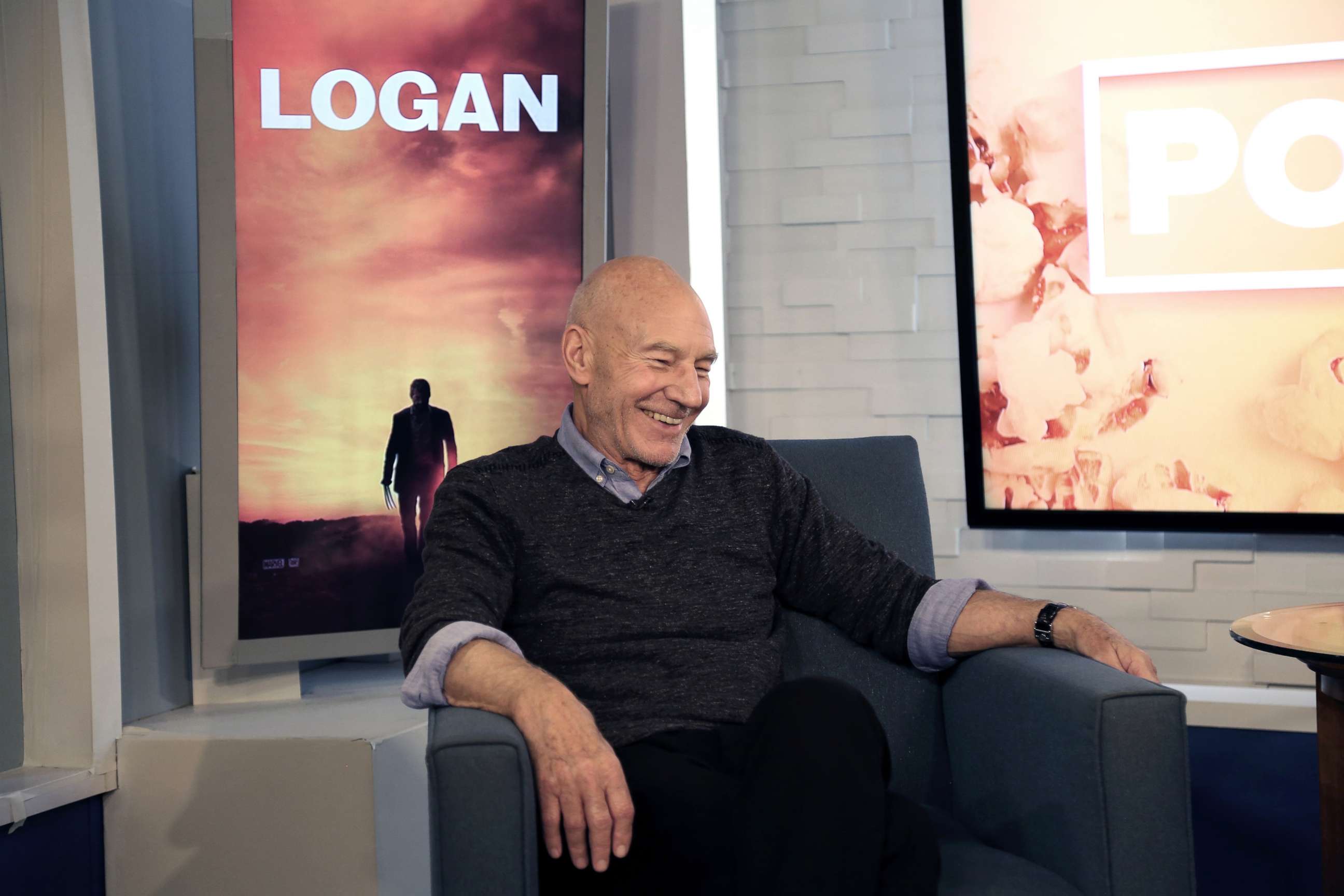 PHOTO: Patrick Stewart appears on "Popcorn with Peter Travers" at ABC News studios, July 17, 2017, in New York City.