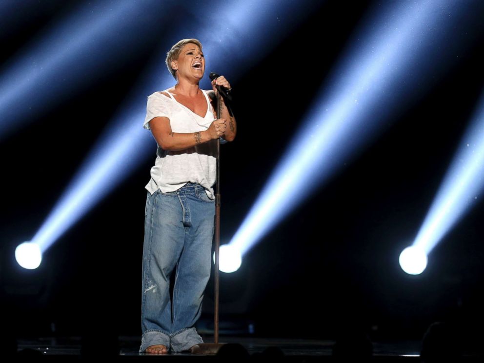PHOTO: Pink performs Wild Hearts Cant Be Broken at the 60th annual Grammy Awards at Madison Square Garden, Jan. 28, 2018, in New York.