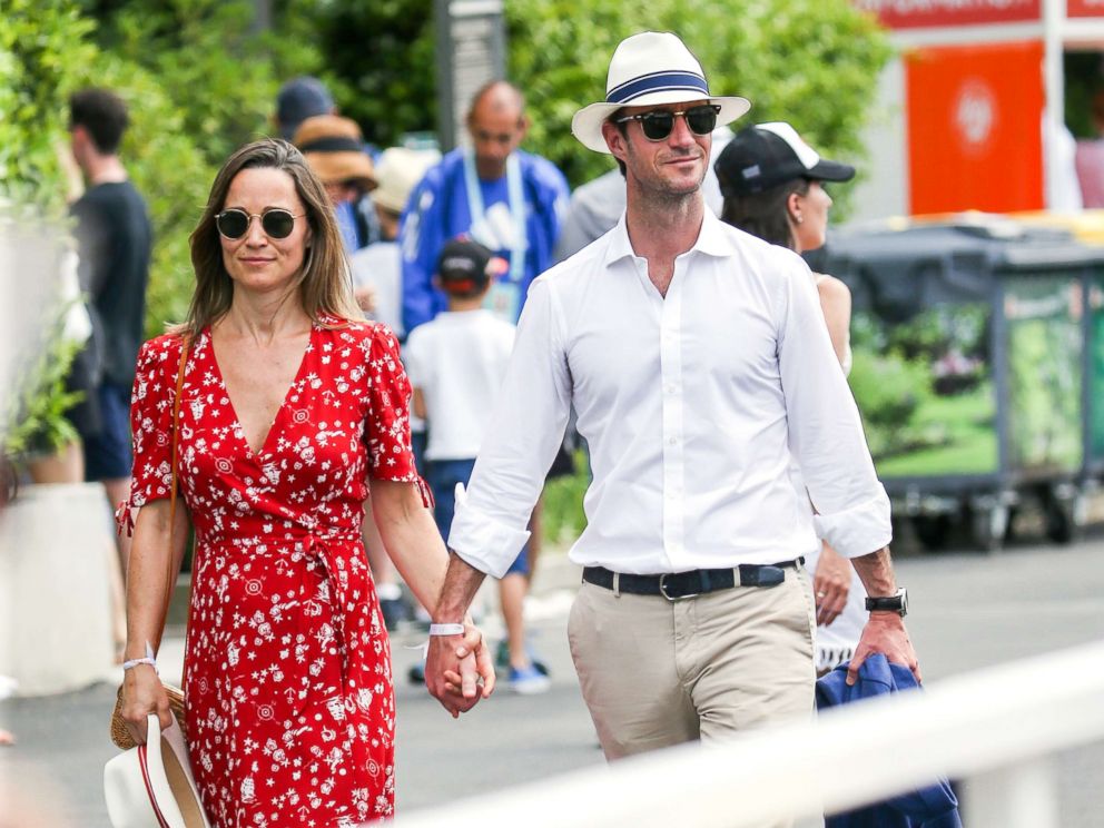 PHOTO: Pippa Middleton and James Matthews attend Day One of the 2018 French Open at Roland Garros stadium in Paris.
