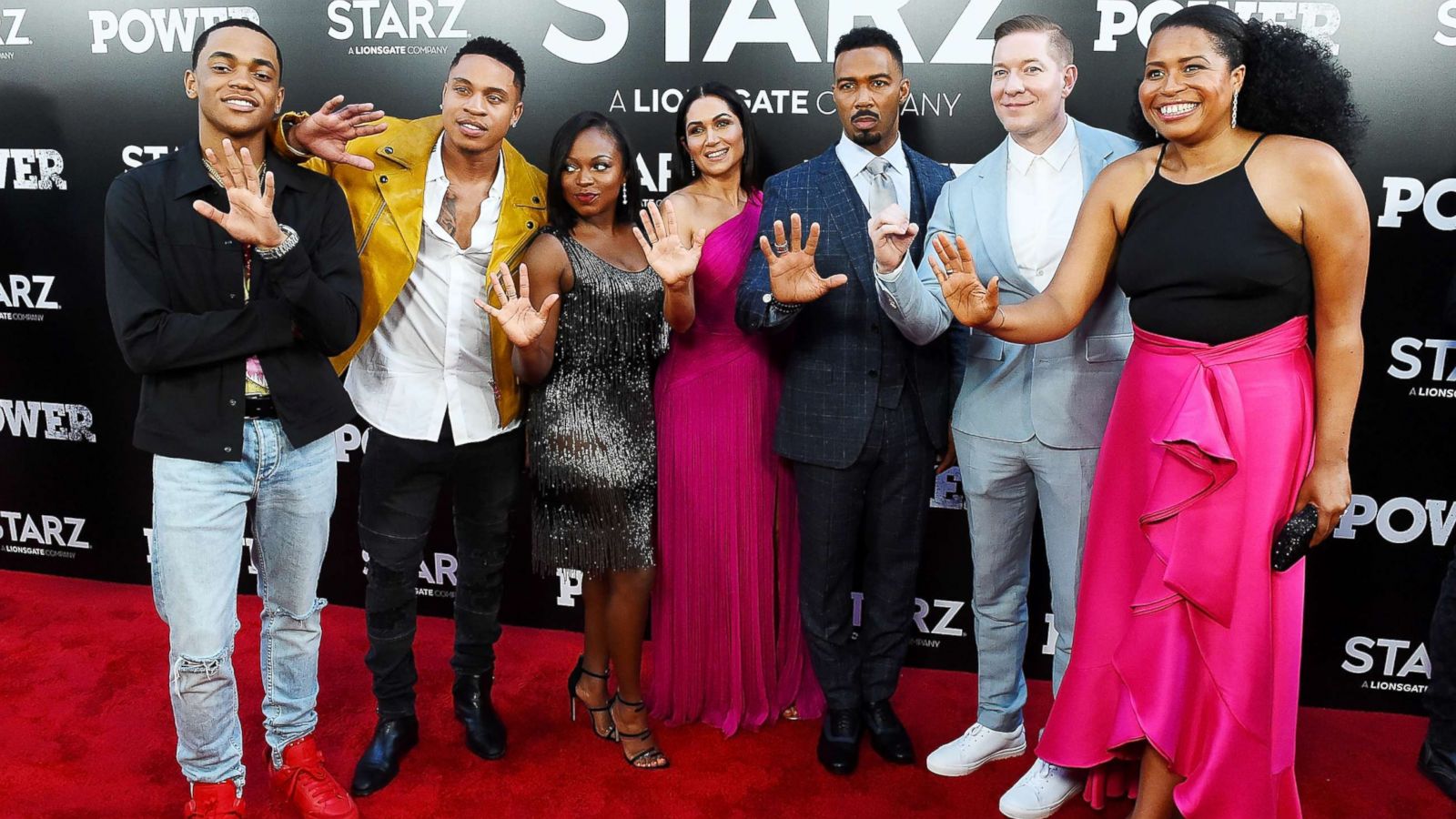 PHOTO: Michael Rainey Jr., Rotimi Akinosho, Naturi Naughton, Lela Loren, Omari Hardwick, Joseph Sikora and Courtney Kemp Agboh attend the "POWER" Season 5 Premiere at Radio City Music Hall on June 28, 2018 in New York City.