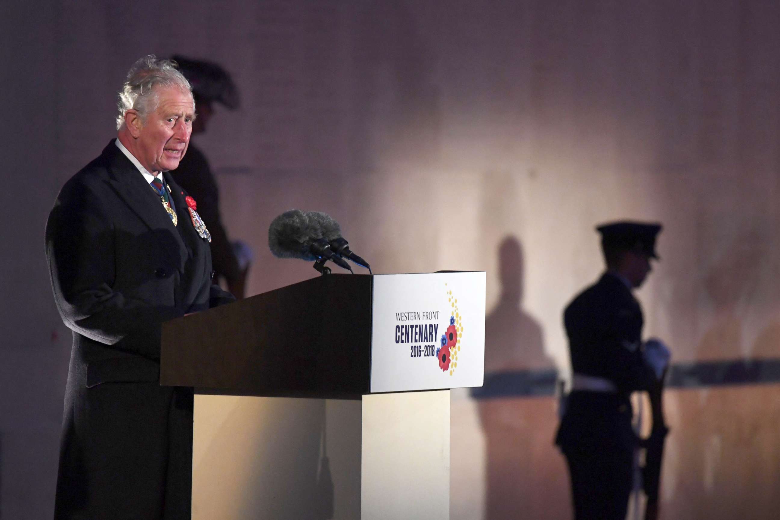 PHOTO: Prince Charles delivers a speech during the ANZAC Day dawn service at the Australian National Memorial at Villers-Bretonneux, April 25, 2018.