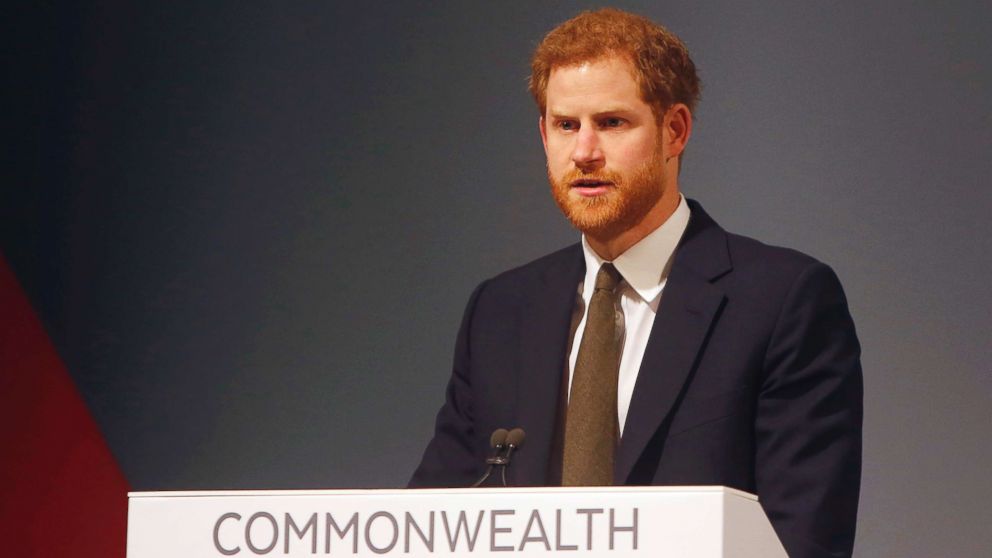 PHOTO: Britain's Prince Harry speaks at the Commonwealth Heads of Government Meeting Youth Forum in London, April 16, 2018.