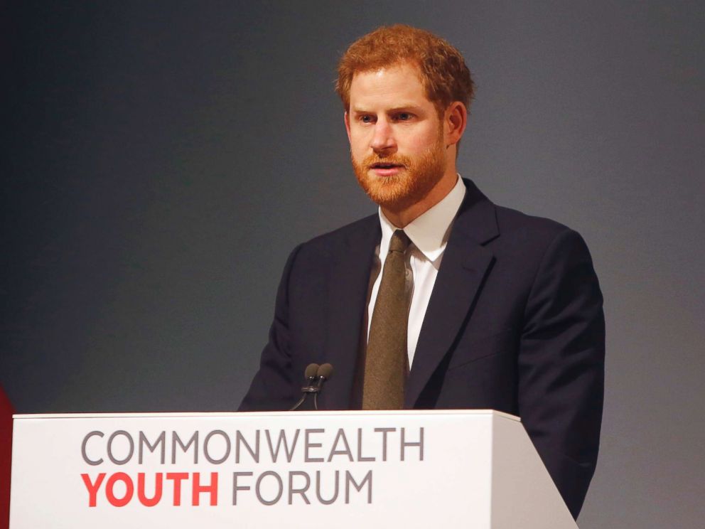 PHOTO: Britains Prince Harry speaks at the Commonwealth Heads of Government Meeting Youth Forum in London, April 16, 2018.