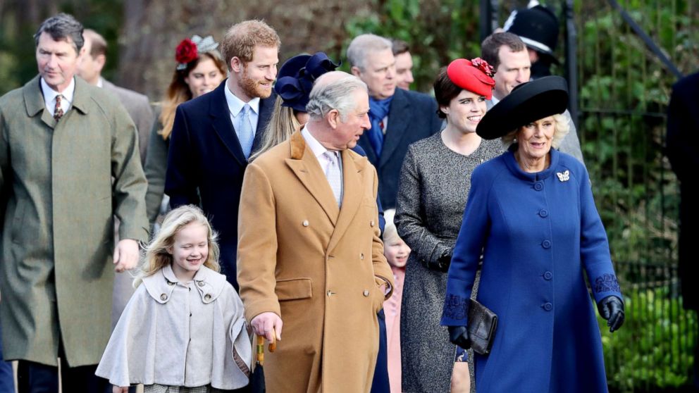 PHOTO: Savannah Phillips, Prince Harry, Prince Charles, Prince of Wales, Princess Eugenie and Camilla, Duchess of Cornwall attend a Christmas Day church service at Sandringham, Dec. 25, 2016 in King's Lynn, England.
